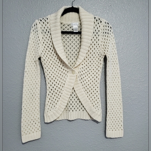 Charlotte Russe  Long Sleeve White Crocheted One Button Knit Cardigan Sweater M - Picture 1 of 7